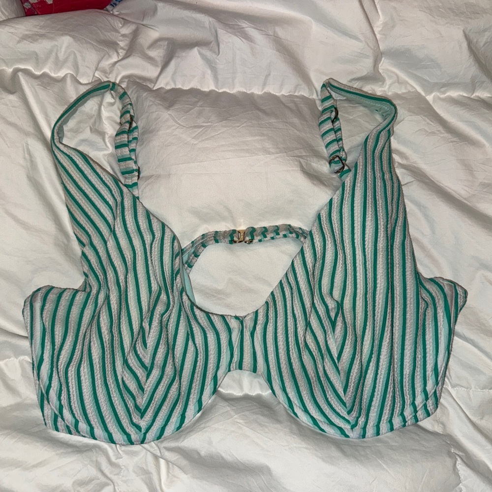 Striped Green and White Bikini Top